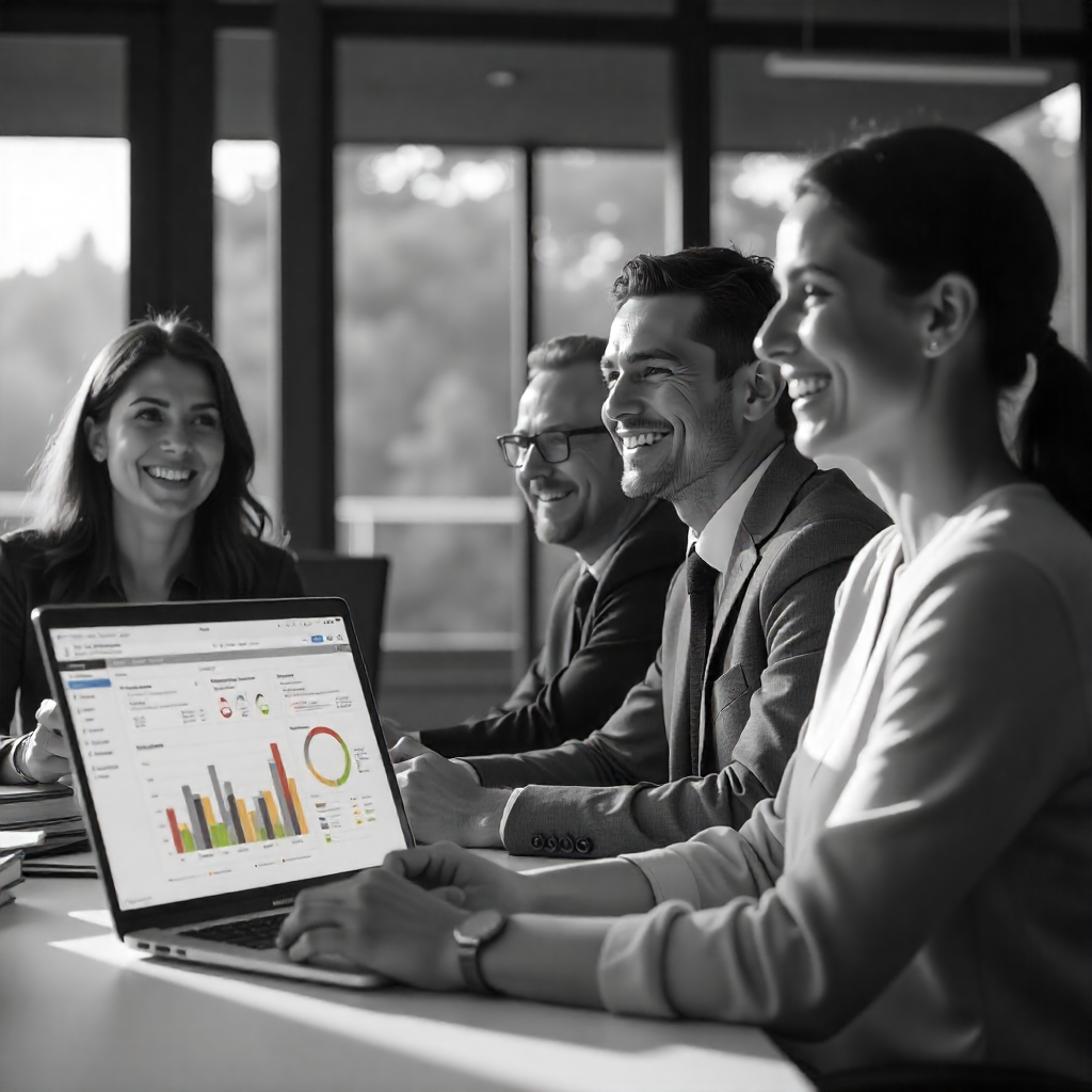 Pessoa feliz gerenciando finanças no computador